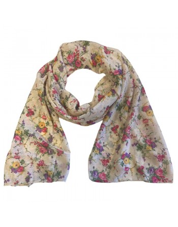 Châle Hijab à fleurs pour femme - Fleur rose, jaune et mauve sur un fond beige 