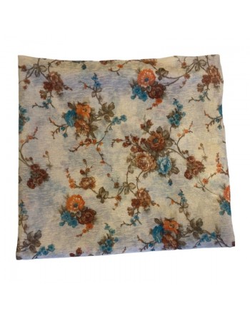 Châle Hijab à fleurs pour femme - Fleur marron, orange et bleu sur un fond beige 
