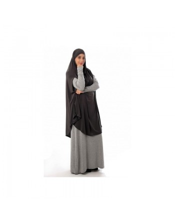 Grande cape - Hijab long de prière pour femme avec fentes - Couleur gris foncé 