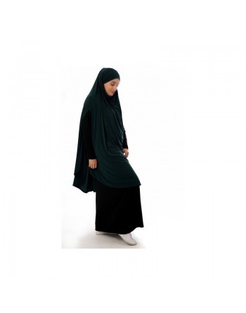 Grande cape - Hijab long de prière pour femme avec fentes - Couleur vert foncé 