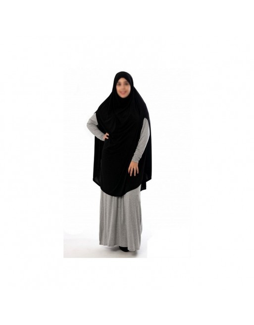 Grande cape - Hijab long de prière pour femme avec fentes - Couleur noire 