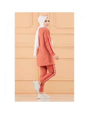 Ensemble survêtement brodé "Nasa" pour femme (Tenue de sport pour Hidjab -Boutique musulmane) - Couleur brique 