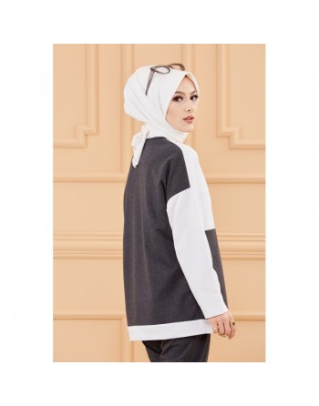 Ensemble femme bicolore (Vetement hijab sport moderne) - Couleur blanc et anthracite 