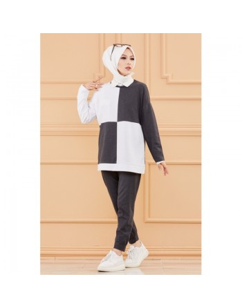Ensemble femme bicolore (Vetement hijab sport moderne) - Couleur blanc et anthracite 