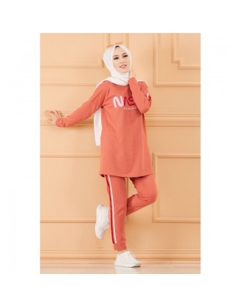 Ensemble survêtement brodé "Nasa" pour femme (Tenue de sport pour Hidjab -Boutique musulmane) - Couleur brique 