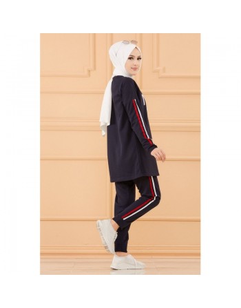 Ensemble survêtement brodé "Nasa" pour femme (Tenue sport Hijab livraison rapide en France) - Couleur bleu marine 