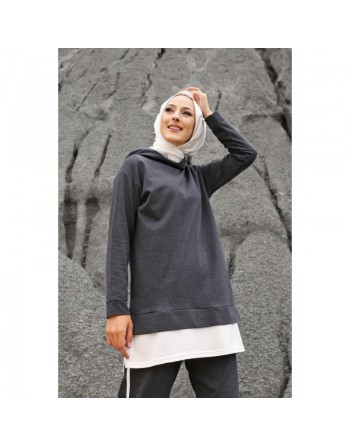 Ensemble décontracté et tenue de sport 2 pièces pour femme - Couleur anthracite et blanc 
