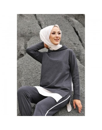 Ensemble décontracté et tenue de sport 2 pièces pour femme - Couleur anthracite et blanc 