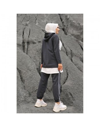 Ensemble décontracté et tenue de sport 2 pièces pour femme - Couleur anthracite et blanc 
