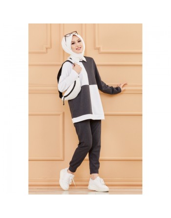 Ensemble femme bicolore (Vetement hijab sport moderne) - Couleur blanc et anthracite 