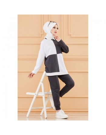 Ensemble femme bicolore (Vetement hijab sport moderne) - Couleur blanc et anthracite 
