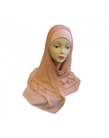 Hijab en crêpe facile à enfiler - Couleur rose saumon 