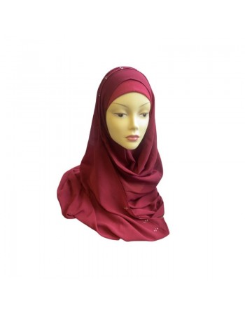 Hijab en crêpe facile à enfiler - Couleur framboise 