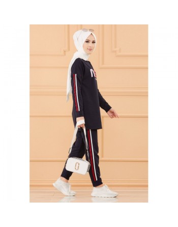 Ensemble survêtement brodé "Nasa" pour femme (Tenue sport Hijab livraison rapide en France) - Couleur bleu marine 