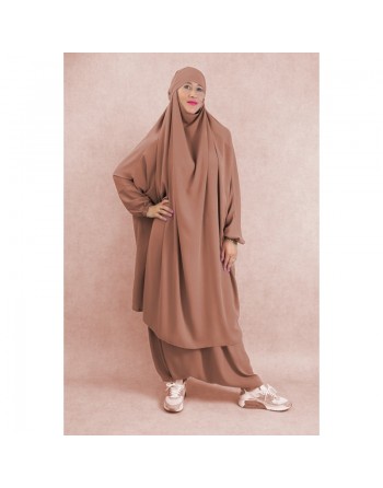 Ensemble Jilbab femme deux (2) pièces cape et sarouel (pantalon) - Couleur Marron clair 