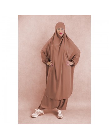 Ensemble Jilbab femme deux (2) pièces cape et sarouel (pantalon) - Couleur Marron clair 