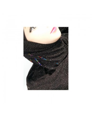Hijab 1 pièce marron foncé pailleté avec strass multi-couleurs 