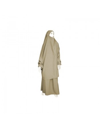 Jilbab deux pièces (Cape + Jupe) - Tissu de qualité supérieure - Couleur beige camel 