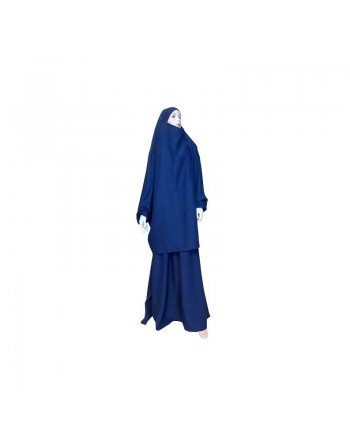 Jilbab réversible (satiné/normal) deux pièces (Cape + Jupe évasée) - Taille L/XL - Coloris bleu marine 