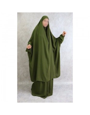 Jilbab adulte 2 pièces - Cape + Jupe évasée - Couleur vert kaki foncé 