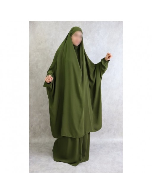 Jilbab adulte 2 pièces - Cape + Jupe évasée - Couleur vert kaki foncé Jilbab adulte 2 pièces - Cape + Jupe évasée - Couleur vert kaki foncé