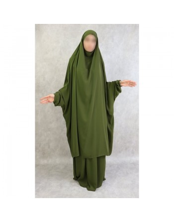 Jilbab adulte 2 pièces - Cape + Jupe évasée - Couleur vert kaki foncé 