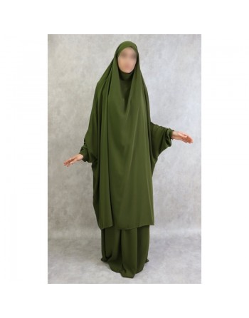 Jilbab adulte 2 pièces - Cape + Jupe évasée - Couleur vert kaki foncé 