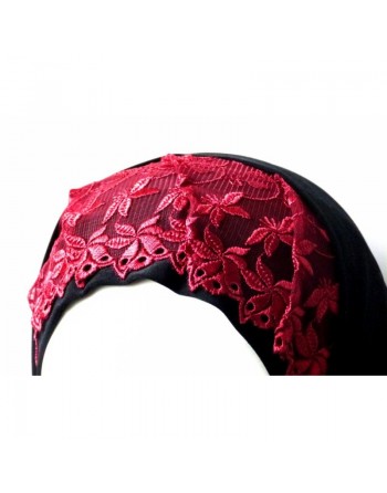Hijab noir 2 pièces avec dentelle à motifs fleurs rouges 