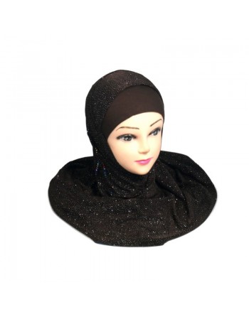 Hijab 1 pièce marron foncé pailleté avec strass multi-couleurs 