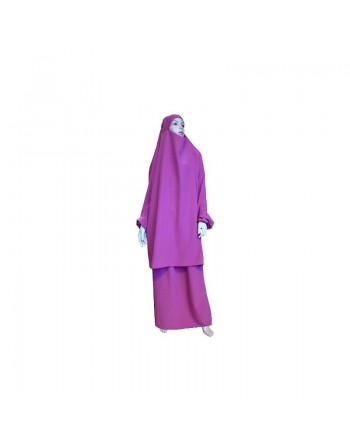 Jilbab réversible (satiné/normal) deux pièces (Cape + Jupe évasée) - Taille S/M - Coloris rose 