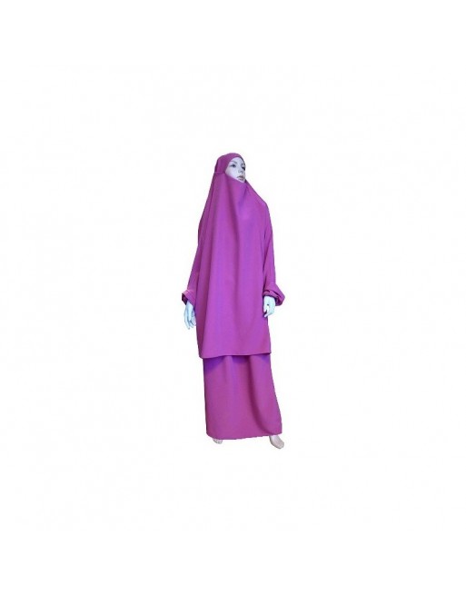 Jilbab réversible (satiné/normal) deux pièces (Cape + Jupe évasée) - Taille S/M - Coloris rose Jilbab réversible (satiné/normal) deux pièces (Cape + Jupe évasée) - Taille S/M - Coloris rose