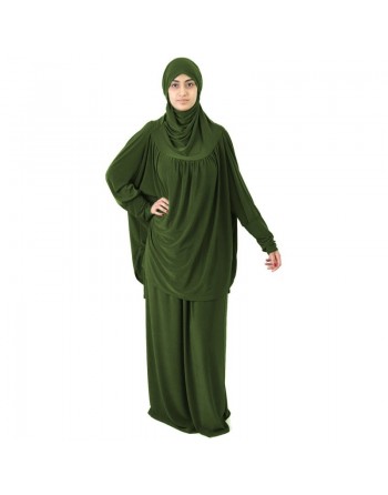 Jilbab Sport ample deux pièces (Cape + Jupe) pour femme - Marque Best Ummah - Couleur vert kaki 