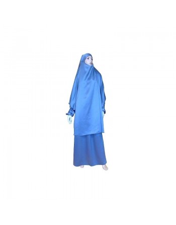 Jilbab réversible (satiné/normal) deux pièces (Cape + Jupe évasée) - Taille S/M - Coloris gris 