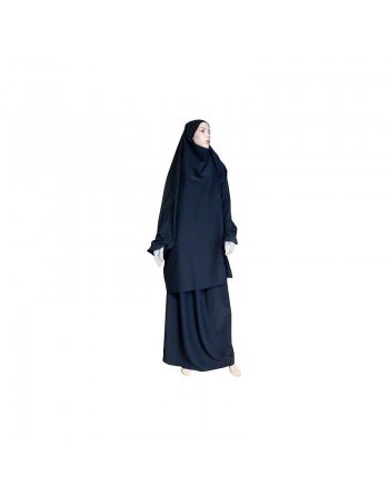 Jilbab réversible (satiné/normal) deux pièces (Cape + Jupe évasée) - Taille L/XL - Coloris noir 