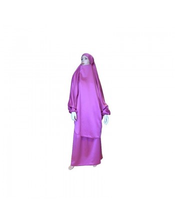 Jilbab réversible (satiné/normal) deux pièces (Cape + Jupe évasée) - Taille S/M - Coloris rose 