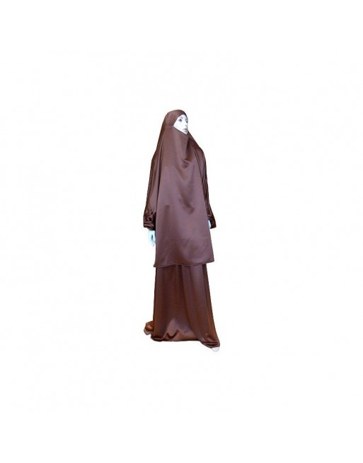 Jilbab réversible (satiné/normal) deux pièces (Cape + Jupe évasée) - Taille L/XL - Coloris marron Jilbab réversible (satiné/normal) deux pièces (Cape + Jupe évasée) - Taille L/XL - Coloris marron