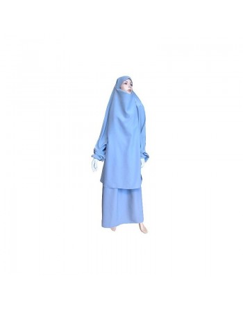 Jilbab réversible (satiné/normal) deux pièces (Cape + Jupe évasée) - Taille S/M - Couleur gris clair 