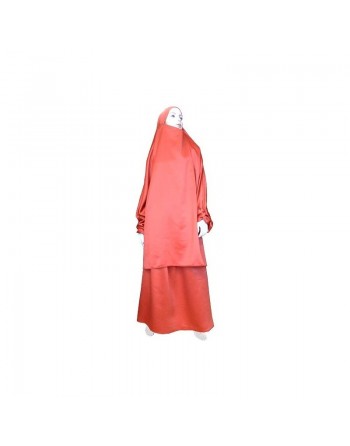 Jilbab réversible (satiné/normal) deux pièces (Cape + Jupe évasée) - Taille S/M - Coloris rouge 