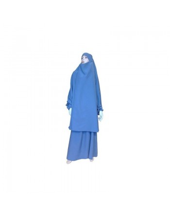 Jilbab réversible (satiné/normal) deux pièces (Cape + Jupe évasée) - Taille S/M - Coloris gris 