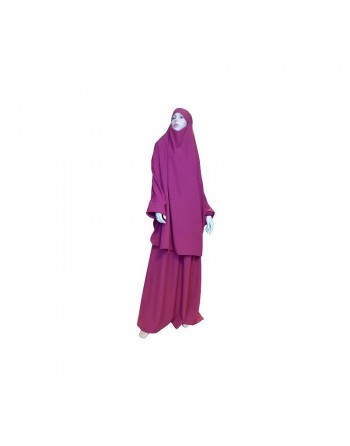 Jilbab réversible (satiné/normal) deux pièces (Cape + Jupe évasée) - Taille S/M - Couleur rose lilas 