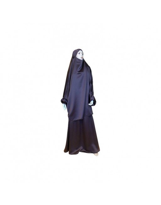 Jilbab réversible (satiné/normal) deux pièces (Cape + Jupe évasée) - Taille L/XL - Coloris marron chocolat Jilbab réversible (satiné/normal) deux pièces (Cape + Jupe évasée) - Taille L/XL - Coloris marron chocolat