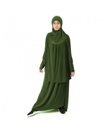 Jilbab Sport ample deux pièces (Cape + Jupe) pour femme - Marque Best Ummah - Couleur vert kaki 