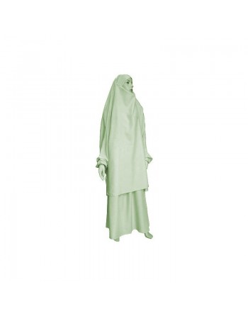 Jilbab deux pièces (Cape + Jupe) - Tissu de qualité supérieure - Couleur vert amande 