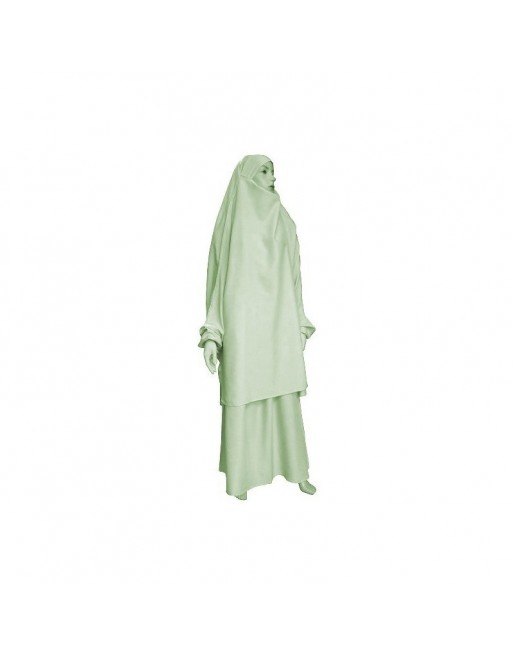 Jilbab deux pièces (Cape + Jupe) - Tissu de qualité supérieure - Couleur vert amande Jilbab deux pièces (Cape + Jupe) - Tissu de qualité supérieure - Couleur vert amande