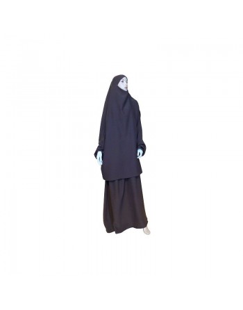 Jilbab réversible (satiné/normal) deux pièces (Cape + Jupe évasée) - Taille L/XL - Coloris marron chocolat 