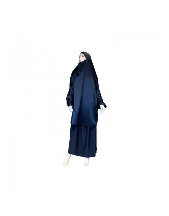 Jilbab réversible (satiné/normal) deux pièces (Cape + Jupe évasée) - Taille L/XL - Coloris noir 