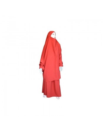 Jilbab réversible (satiné/normal) deux pièces (Cape + Jupe évasée) - Taille S/M - Coloris rouge 