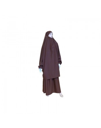 Jilbab réversible (satiné/normal) deux pièces (Cape + Jupe évasée) - Taille L/XL - Coloris marron 