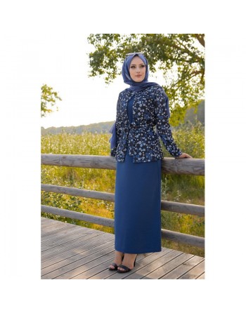 Ensemble Robe et Veste Gilet (Vetement femme voilée et Mode islamique) - Couleur bleu roi 