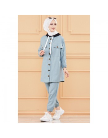 Ensemble casual veste ample et pantalon pour femme (Modest Fashion) - Couleur menthe 